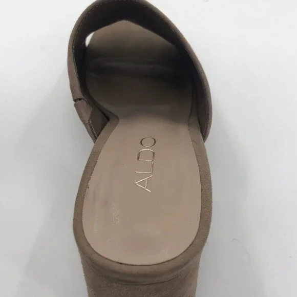 Aldo Womens Mules Slides Sandals Shoes Sz 6 Tan Suede Chunky Heel 2.5" Open Toe - Picture 10 of 13